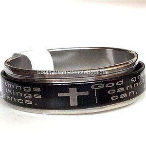 Serenity Prayer Spinner Ring Band Black Stainless Steel AA NA Al-Anon Recovery